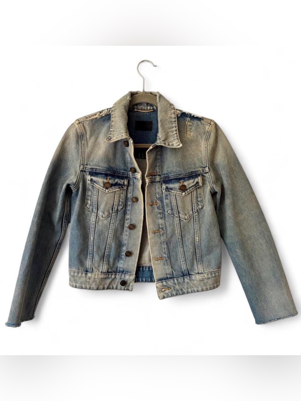 Saint Laurent Paris Distressed Denim Jacket XS designer luxury